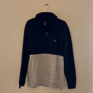Volcom Men's Black and Gray Zip Up Sweater